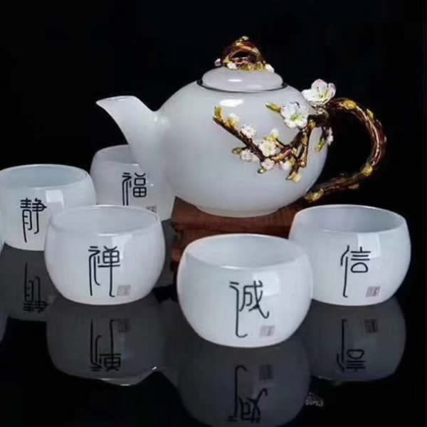 鲁韵珐琅白瓷茶具